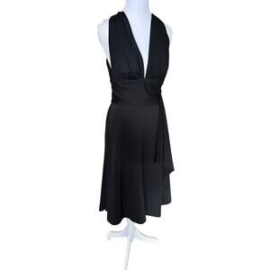 Vintage White House Black Market Black Halter Midi Dress Open Back Evening XS/S